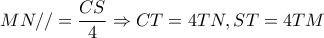\displaystyle MN// = \frac{{CS}}{4} \Rightarrow CT = 4TN,ST = 4TM \displaystyle MN// = \frac{{CS}}{4} \Rightarrow CT = 4TN,ST = 4TM