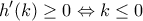 \displaystyle {h}'(k)\ge 0\Leftrightarrow k\le 0