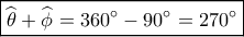 \boxed{\widehat {{\theta _{}}} + \widehat {{\phi _{}}} = 360^\circ - 90^\circ = 270^\circ } \boxed{\widehat {{\theta _{}}} + \widehat {{\phi _{}}} = 360^\circ - 90^\circ = 270^\circ }