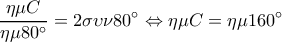  \displaystyle \frac{{\eta \mu C}}{{\eta \mu 80^\circ }} = 2\sigma \upsilon \nu 80^\circ  \Leftrightarrow \eta \mu C = \eta \mu 160^\circ 