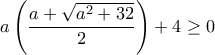 \displaystyle a \left( \dfrac{a + \sqrt{a^2+32}}{2} \right )+4 \geq 0