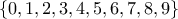 \dispalystyle{\left\{0, 1, 2, 3, 4, 5, 6, 7, 8, 9\right\}}