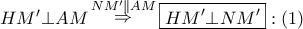 HM' \bot AM\mathop  \Rightarrow \limits^{NM'\parallel AM} \boxed{HM' \bot NM'}:\left( 1 \right)