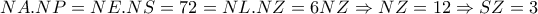 NA.NP=NE.NS=72=NL.NZ=6NZ \Rightarrow NZ=12 \Rightarrow SZ=3