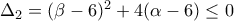 \Delta_2 = (\beta-6)^2 +4(\alpha-6)\leq 0 