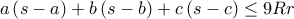 a\left ( s-a \right )+b\left ( s-b\right )+c\left ( s-c \right )\leq9 Rr