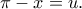 \displaystyle{\pi-x=u.} \displaystyle{\pi-x=u.}