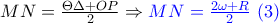 MN=\frac{\Theta \Delta +OP }{2}\Rightarrow {\color{blue} MN=\frac{2\omega +R}{2}\,\,(3)} MN=\frac{\Theta \Delta +OP }{2}\Rightarrow {\color{blue} MN=\frac{2\omega +R}{2}\,\,(3)}