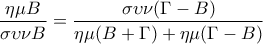 \displaystyle{\frac{\eta \mu B}{\sigma \upsilon \nu B}=\frac{\sigma \upsilon \nu (\Gamma -B)}{\eta \mu (B+\Gamma)+\eta \mu (\Gamma -B)} \displaystyle{\frac{\eta \mu B}{\sigma \upsilon \nu B}=\frac{\sigma \upsilon \nu (\Gamma -B)}{\eta \mu (B+\Gamma)+\eta \mu (\Gamma -B)}