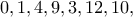 0,1,4,9,3,12,10,