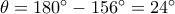 \theta  = {180^ \circ } - {156^ \circ } = {24^ \circ }