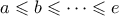 a \leqslant b \leqslant \cdots \leqslant e