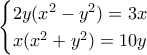 \begin{cases} 2y(x^2 - y^2) = 3x \\ x(x^2 + y^2) = 10y \end{cases}