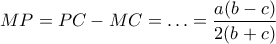 MP=PC-MC= \ldots=\dfrac{a(b-c)}{2(b+c)}
