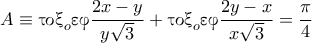 A\equiv\textnormal{\gr &tau;&omicron;&xi;}_o\textnormal{\gr &epsilon;&phi;}\dfrac{2x-y}{y\sqrt{3}}+\textnormal{\gr &tau;&omicron;&xi;}_o\textnormal{\gr &epsilon;&phi;}\dfrac{2y-x}{x\sqrt{3}}=\dfrac{\pi}{4}