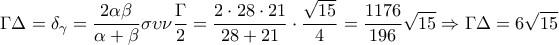 \displaystyle{ 
\Gamma \Delta  = \delta _\gamma   = \frac{{2\alpha \beta }}{{\alpha  + \beta }}\sigma \upsilon \nu \frac{\Gamma }{2} = \frac{{2 \cdot 28 \cdot 21}}{{28 + 21}} \cdot \frac{{\sqrt {15} }}{4} = \frac{{1176}}{{196}}\sqrt {15}  \Rightarrow \Gamma \Delta  = 6\sqrt {15}  
}
