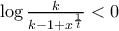 \log \frac{k}{k-1+x^{\frac{1}{t}}} < 0