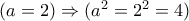 (a=2 )\Rightarrow (a^2=2^2=4)