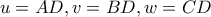u=AD, v=BD, w=CD