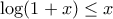 \log (1+x) \le x\,