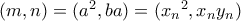 (m,n) = (a^2,ba) = ({x_n}^2, x_ny_n)