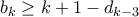 b_{k}\geq k+1 -d_{k-3}