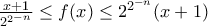 \frac{x+1}{2^{2^{-n}}} \leq f(x) \leq 2^{2^{-n}} (x+1)