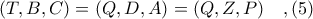 (T,B,C) = (Q,D,A) = (Q,Z,P)\ \ \ ,(5)