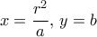 x= \dfrac {r^2}{a} , \, y=b