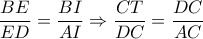 \dfrac{BE}{ED}=\dfrac{BI}{AI}\Rightarrow \dfrac{CT}{DC}=\dfrac{DC}{AC}