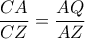  \dfrac{CA}{CZ} = \dfrac{AQ}{AZ} 