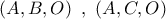 \left( {A,B,O} \right)\,\,,\,\,\left( {A,C,O} \right)