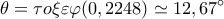  \displaystyle \theta  = \tau o\xi \varepsilon \varphi (0,2248) \simeq 12,67^\circ 