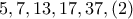 5,7,13,17,37,(2)