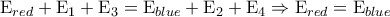 {{\rm E}_{red}} + {{\rm E}_1} + {{\rm E}_3} = {{\rm E}_{blue}} + {{\rm E}_2} + {{\rm E}_4} \Rightarrow {{\rm E}_{red}} = {{\rm E}_{blue}}