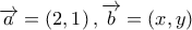 \displaystyle{\overrightarrow a  = \left( {2,1} \right),\overrightarrow b  = \left( {x,y} \right)}