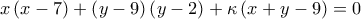 \displaystyle{x \left( x - 7\right) + \left( y - 9 \right) \left( y-2 \right) + \kappa \left( x+y-9 \right) =0}