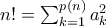 n! = \sum_{k = 1}^{p(n)} a_k^2 n! = \sum_{k = 1}^{p(n)} a_k^2