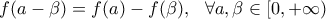 f(a-\beta )=f(a)-f(\beta ),\,\,\,\,\forall a,\beta \in [0,+\infty )