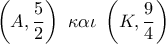 \left( {A,\dfrac{5}{2}} \right)\,\,\kappa \alpha \iota \,\,\left( {K,\dfrac{9}{4}} \right)