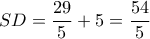 SD= \dfrac {29}{5}+5 = \dfrac {54}{5} SD= \dfrac {29}{5}+5 = \dfrac {54}{5}