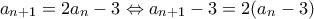 a_{n+1}=2a_n-3 \Leftrightarrow a_{n+1}-3=2(a_n-3)