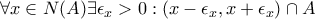 \forall x\in N(A) \exists \epsilon_{x}>0 : (x-\epsilon_{x},x+\epsilon_{x})\cap A