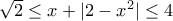 \sqrt 2\leq x+|2-x^2|\leq 4