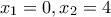 x_{1}=0,  x_{2}=4