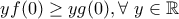 yf(0)\geq yg(0), \forall \ y\in\mathbb{R}