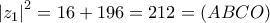 {\left| {{z_1}} \right|^2} = 16 + 196 = 212 = \left( {ABCO} \right) {\left| {{z_1}} \right|^2} = 16 + 196 = 212 = \left( {ABCO} \right)