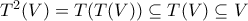 T^2(V)= T(T(V)) \subseteq T(V) \subseteq V
