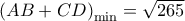 \left( AB + CD \right)_{\min} = \sqrt{265}