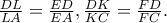 \frac{{DL}} 
{{LA}} = \frac{{ED}} 
{{EA}},\frac{{DK}} 
{{KC}} = \frac{{FD}} 
{{FC}}.